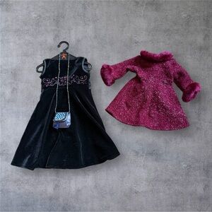 American Girl Doll Starry Night & Garnet Holiday Dresses, Beaded Purse w/Compact